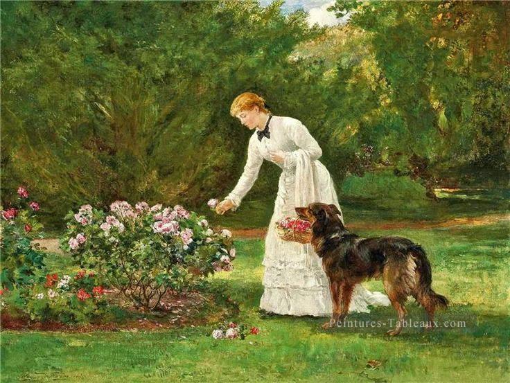 cueillette de fleurs Heywood Hardy chien Peintures à l'huile